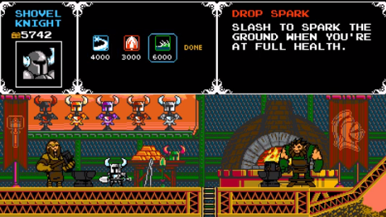 Shovel Knight shops at the Aerial Anvil for Shovel Blade and Armor Upgrades.